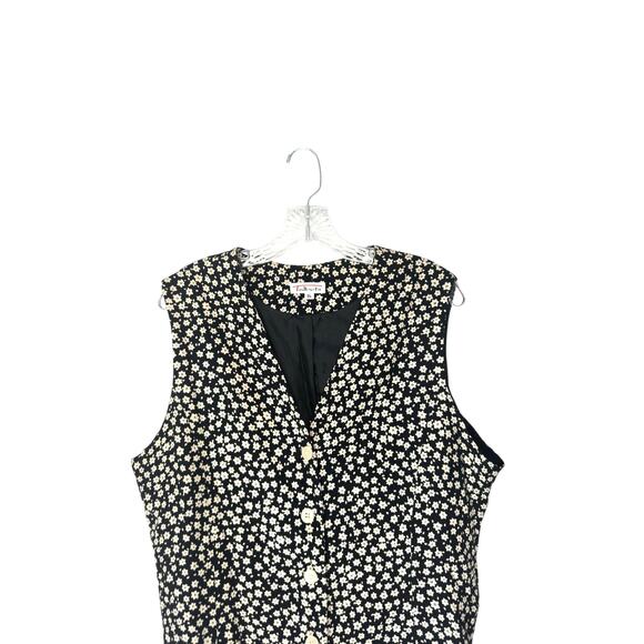 Vintage Talbots Black Tan Floral Print Button Front V-Neck Vest Size 14 - Picture 3 of 10